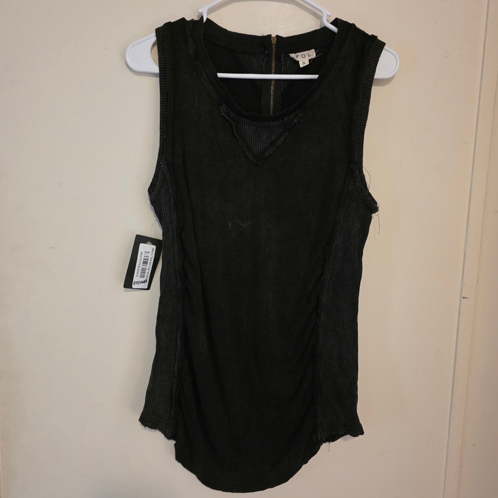 POL Womens Tank Top Size Small Grunge Mixed Media Waffle Knit Stonewash
